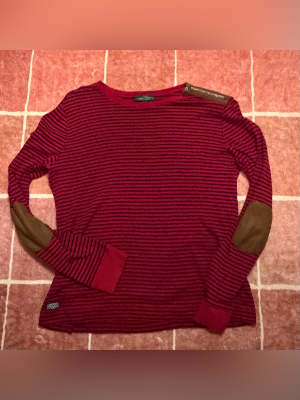 Ralph Lauren Red and Black Striped Crewneck Top